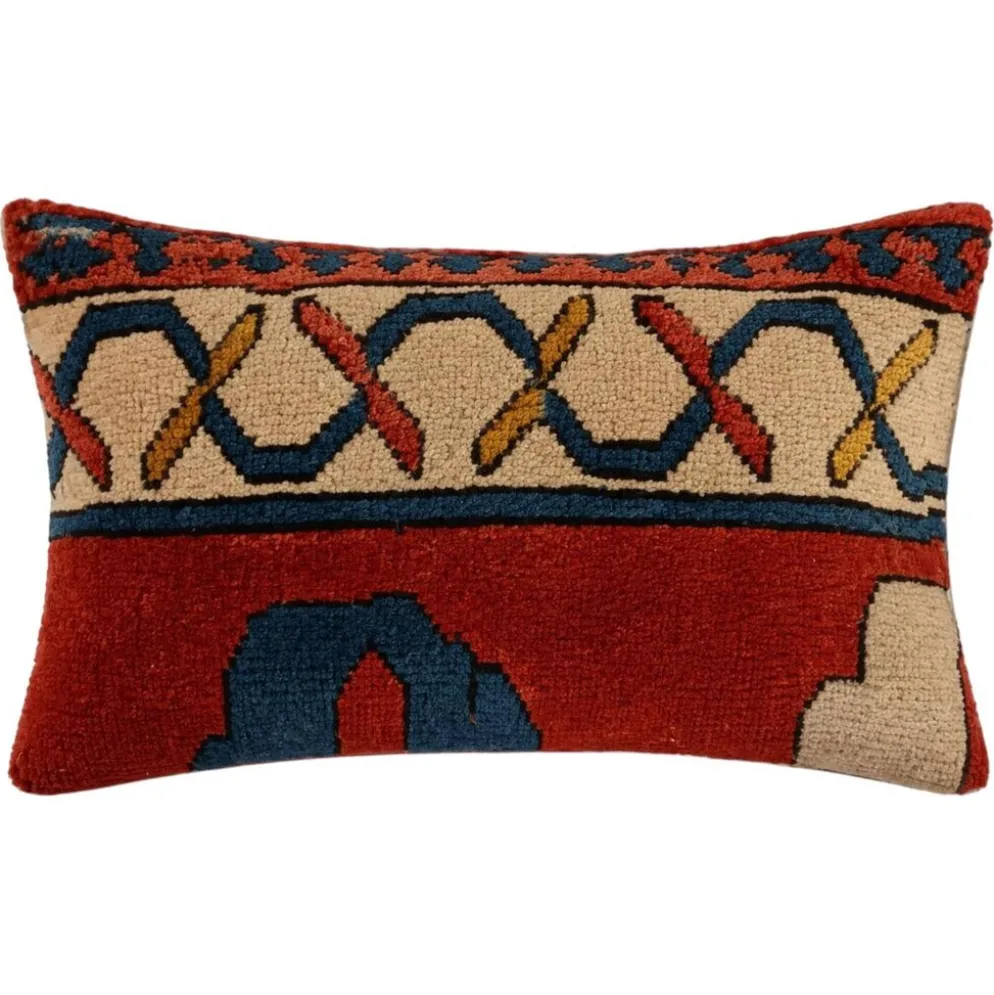Housse de coussin vintage en tapis à poils longs, motif géométrique turc, 30 x 50 cm