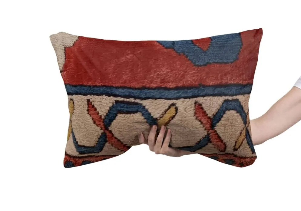 Housse de coussin vintage en tapis à poils longs, motif géométrique turc, 30 x 50 cm