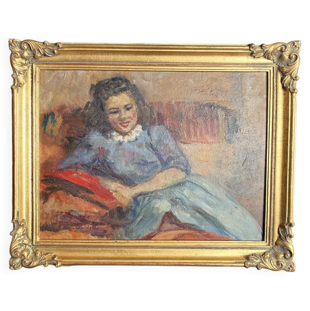 HSP portrait jeune femme assise signée Lilly Véréa XXème