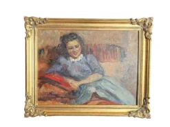 HSP portrait jeune femme assise signée Lilly Véréa XXème