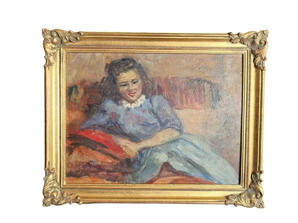 HSP portrait jeune femme assise signée Lilly Véréa XXème
