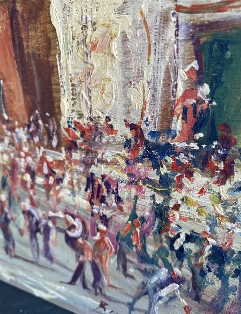 Huile « fête sicilienne « mise sous verre, cadre bois 19e