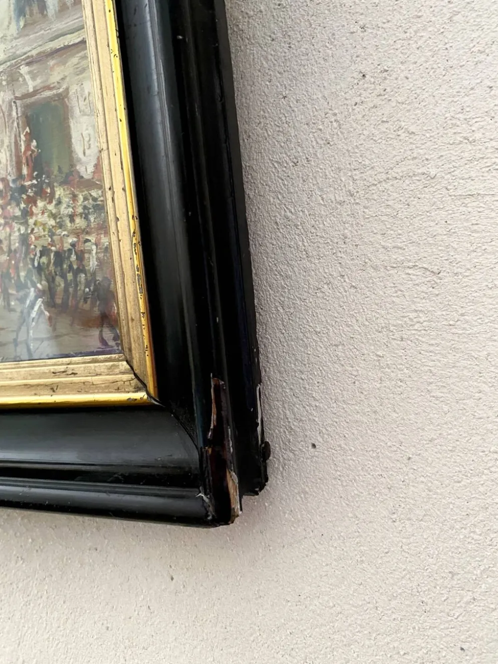 Huile « fête sicilienne « mise sous verre, cadre bois 19e