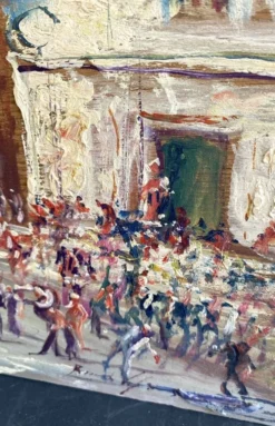 Huile « fête sicilienne « mise sous verre, cadre bois 19e