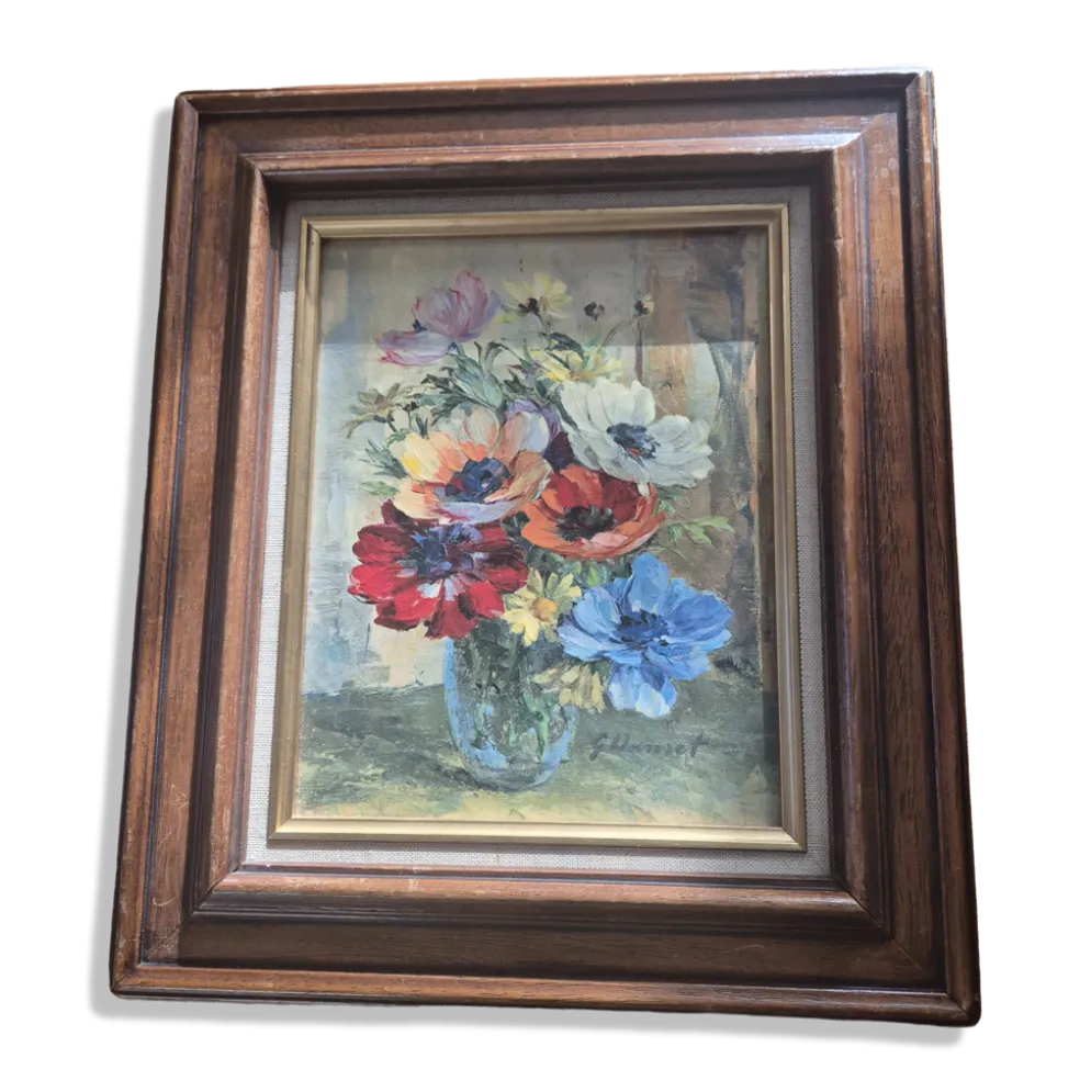 Huile originale – Bouquet de fleurs signé, Guido Hanset (1910-1992)