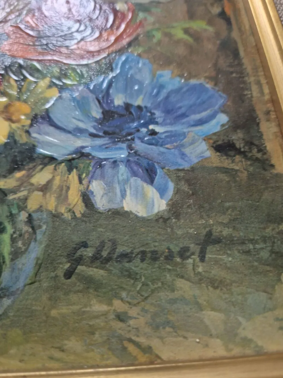 Huile originale – Bouquet de fleurs signé, Guido Hanset (1910-1992)