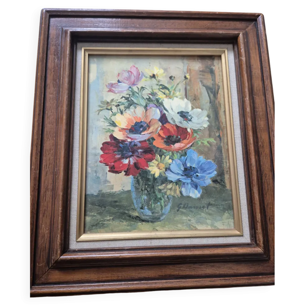 Huile originale – Bouquet de fleurs signé, Guido Hanset (1910-1992)