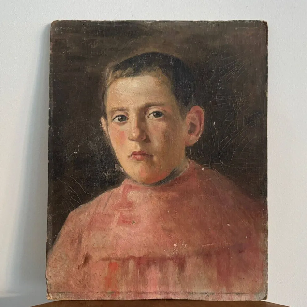 Huile sur carton représentant un enfant de chœur début XXe