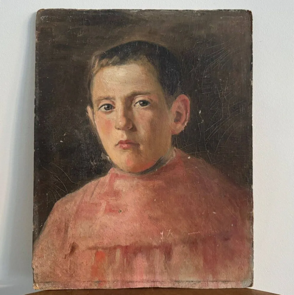 Huile sur carton représentant un enfant de chœur début XXe