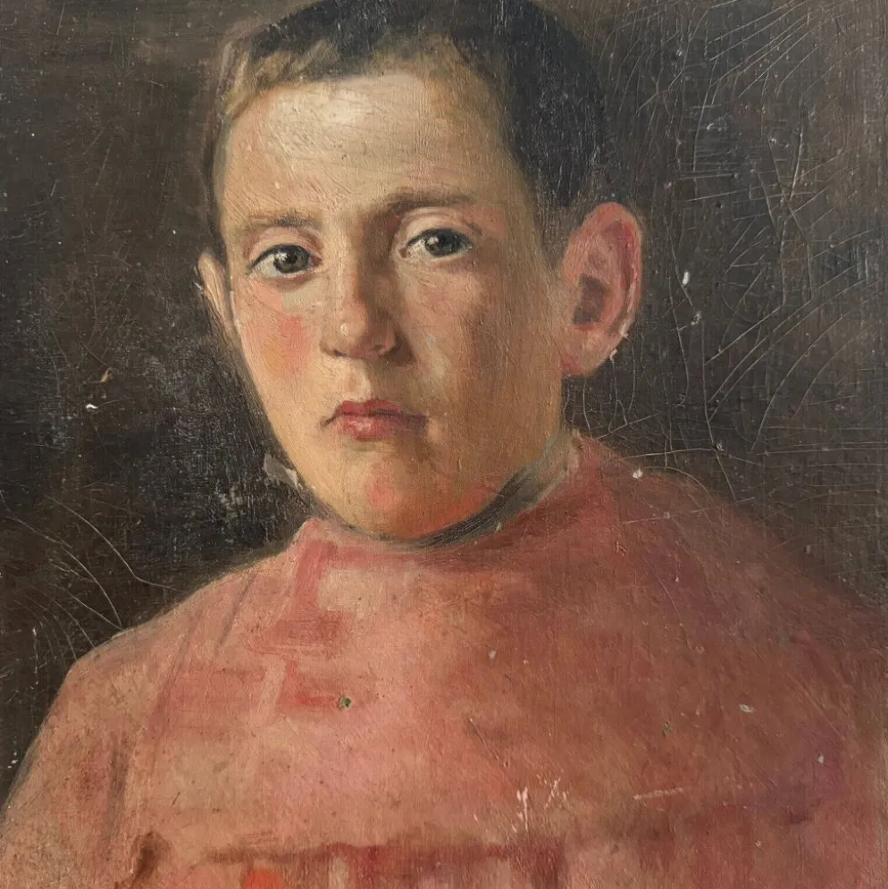 Huile sur carton représentant un enfant de chœur début XXe
