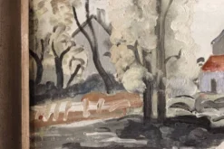 Huile sur isorel, 1939, village, signée Alex Gonesco