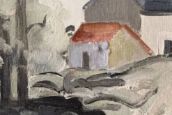 Huile sur isorel, 1939, village, signée Alex Gonesco