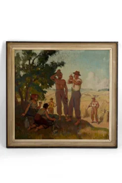 Huile sur panneau isorel – Les moissonneurs en pause c. 1930–1940