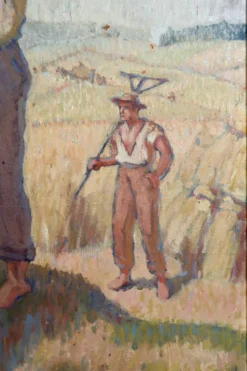 Huile sur panneau isorel – Les moissonneurs en pause c. 1930–1940