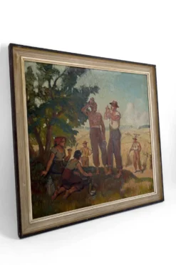 Huile sur panneau isorel – Les moissonneurs en pause c. 1930–1940