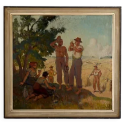 Huile sur panneau isorel – Les moissonneurs en pause c. 1930–1940