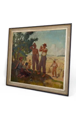 Huile sur panneau isorel – Les moissonneurs en pause c. 1930–1940