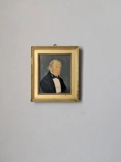 Huile sur panneau portrait ancien cadre bois doré décoration campagne