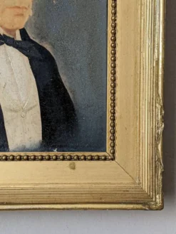 Huile sur panneau portrait ancien cadre bois doré décoration campagne
