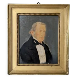 Huile sur panneau portrait ancien cadre bois doré décoration campagne