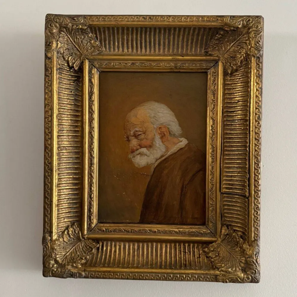 Huile sur panneau portrait d'homme barbu XIXe par Jean