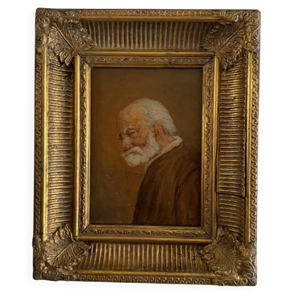 Huile sur panneau portrait d'homme barbu XIXe par Jean