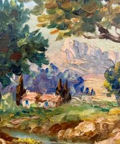 Huile sur panneau signée Edmond Flégier – paysage provençal vers 1950