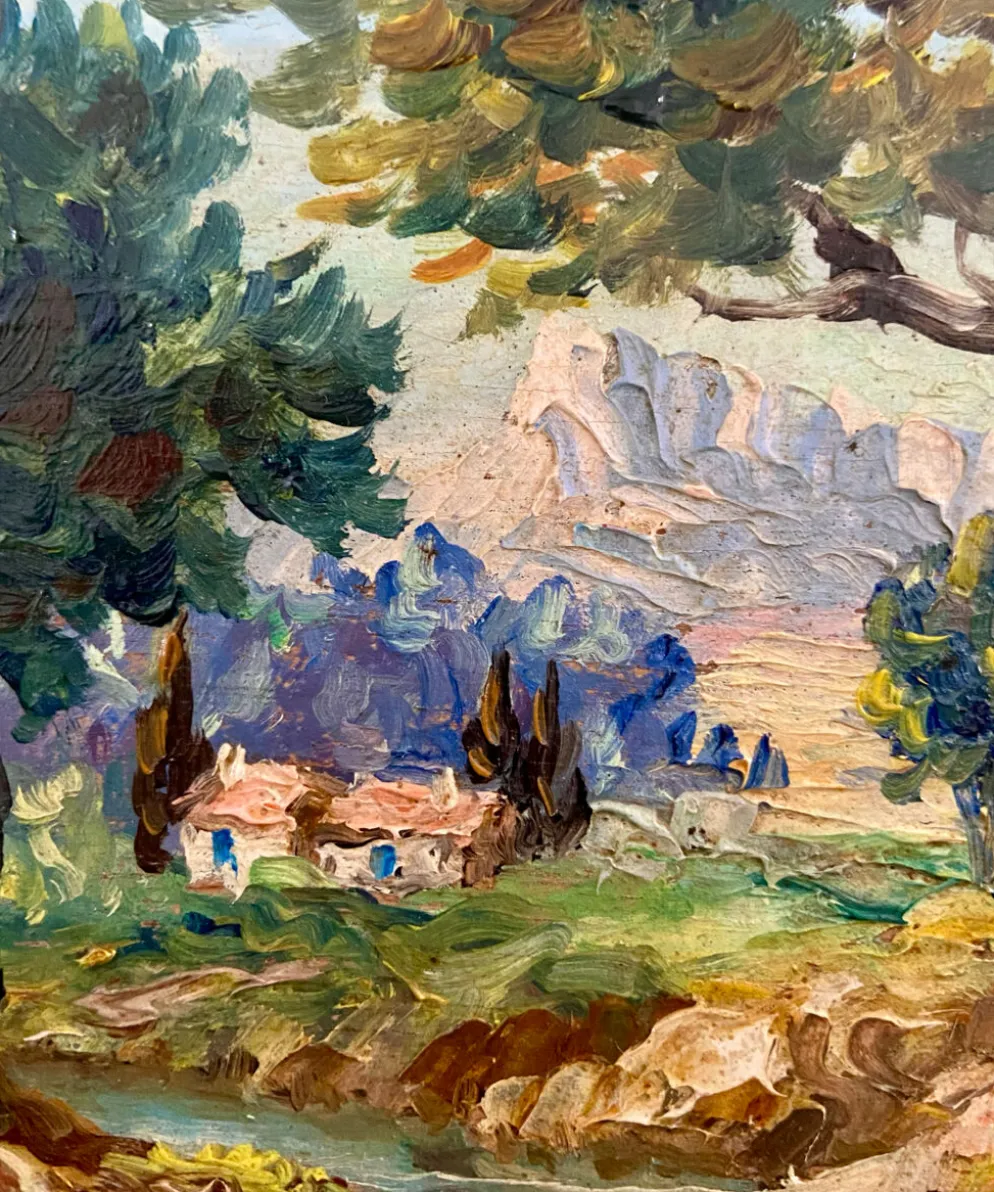 Huile sur panneau signée Edmond Flégier – paysage provençal vers 1950