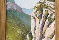 Huile sur panneau signée, paysage de montagne
