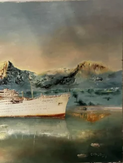 Huile sur toile Alain Chaussois (1950-2018) – Paquebot Arcadia dans le