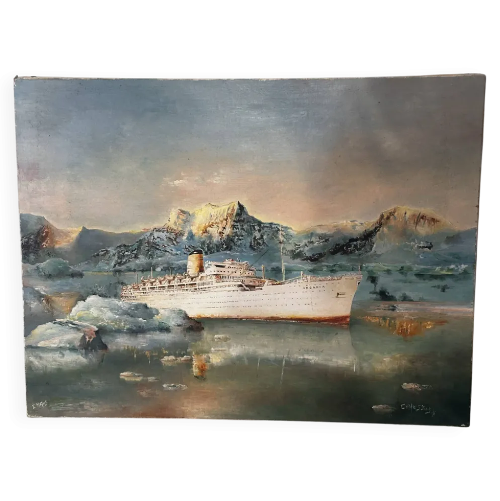Huile sur toile Alain Chaussois (1950-2018) – Paquebot Arcadia dans le