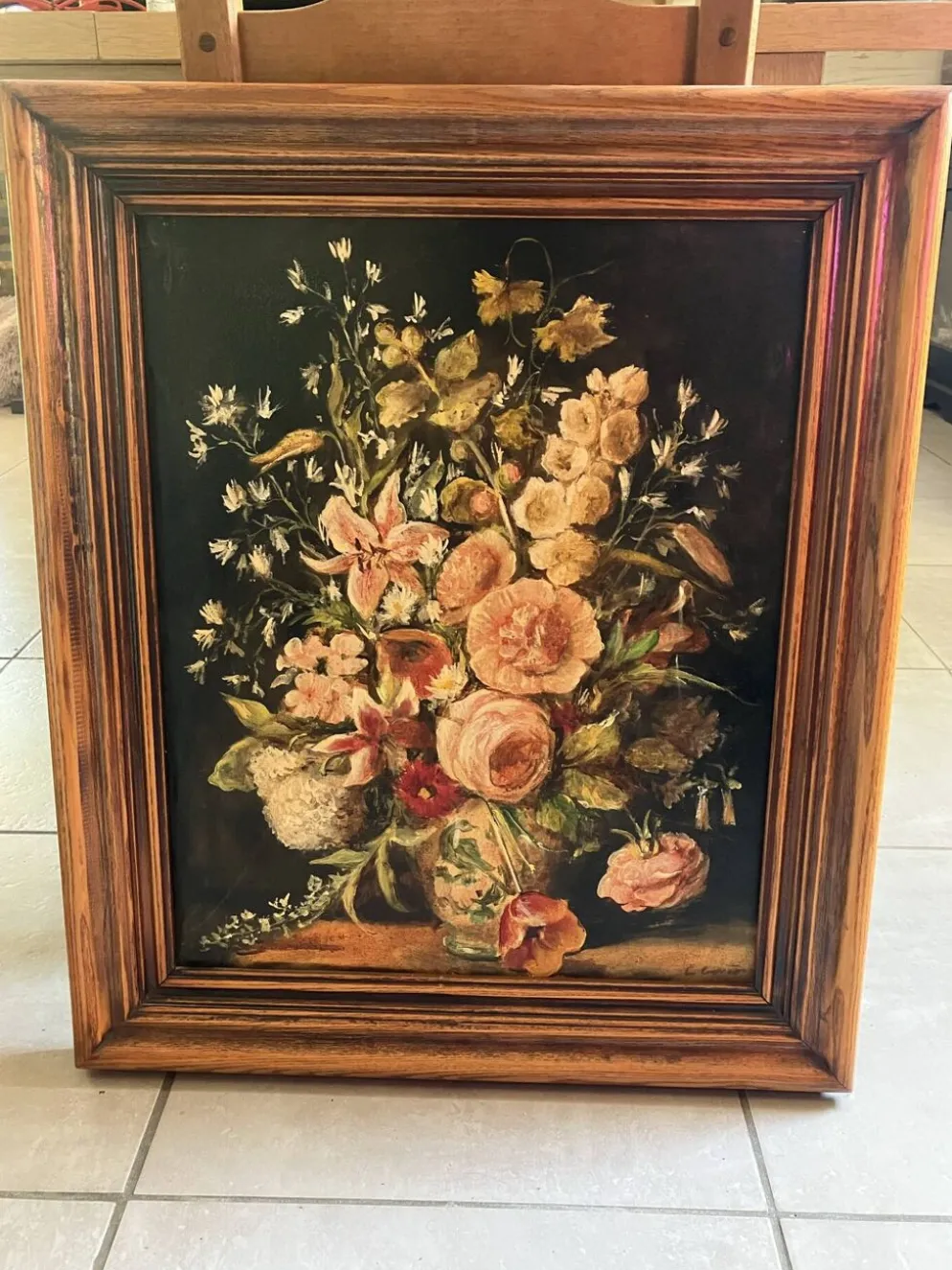 Huile sur toile ancienne signée "Bouquet de fleurs"