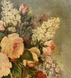 Huile sur toile ancienne signée Lambert – Bouquet de fleurs vers 1930