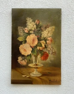 Huile sur toile ancienne signée Lambert – Bouquet de fleurs vers 1930