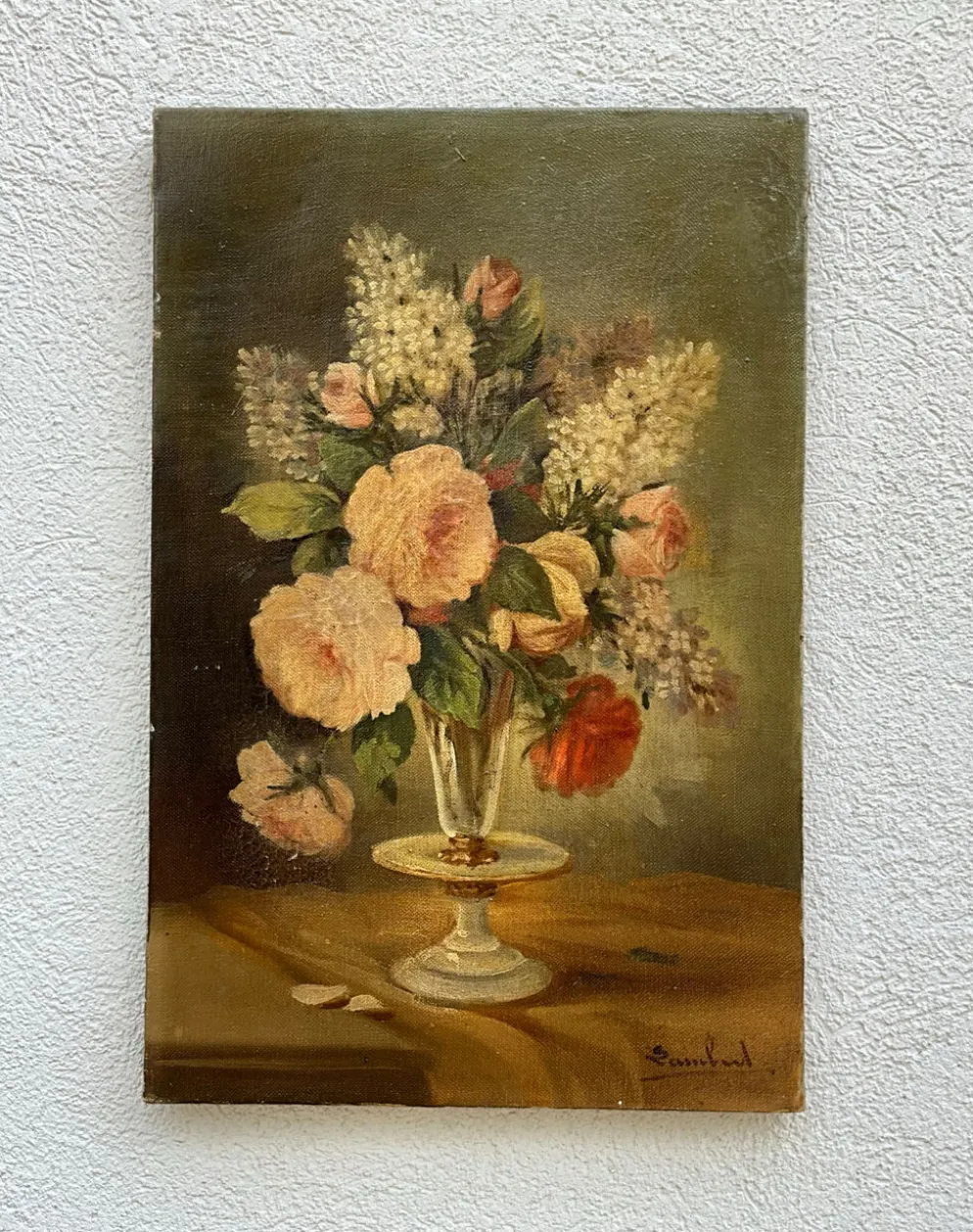 Huile sur toile ancienne signée Lambert – Bouquet de fleurs vers 1930