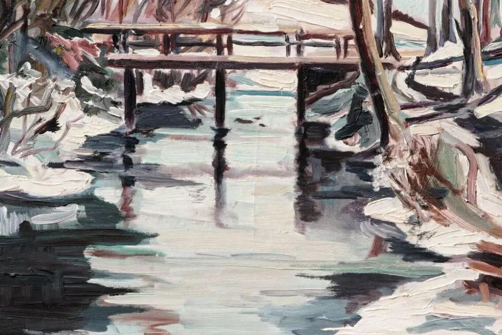 Huile sur toile années 50, paysage enneigé