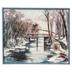 Huile sur toile années 50, paysage enneigé