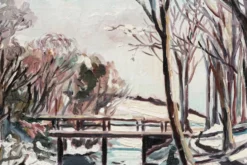Huile sur toile années 50, paysage enneigé