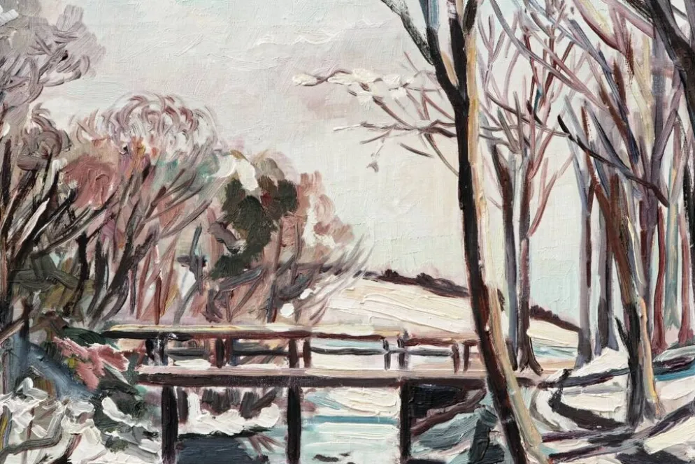 Huile sur toile années 50, paysage enneigé