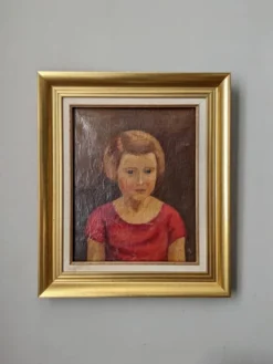 Huile sur toile cadre bois doré portrait ancien jeune fille classique