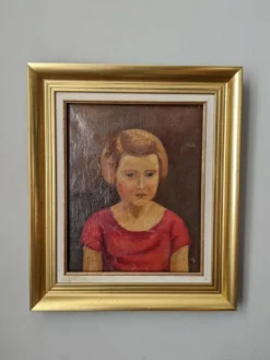 Huile sur toile cadre bois doré portrait ancien jeune fille classique