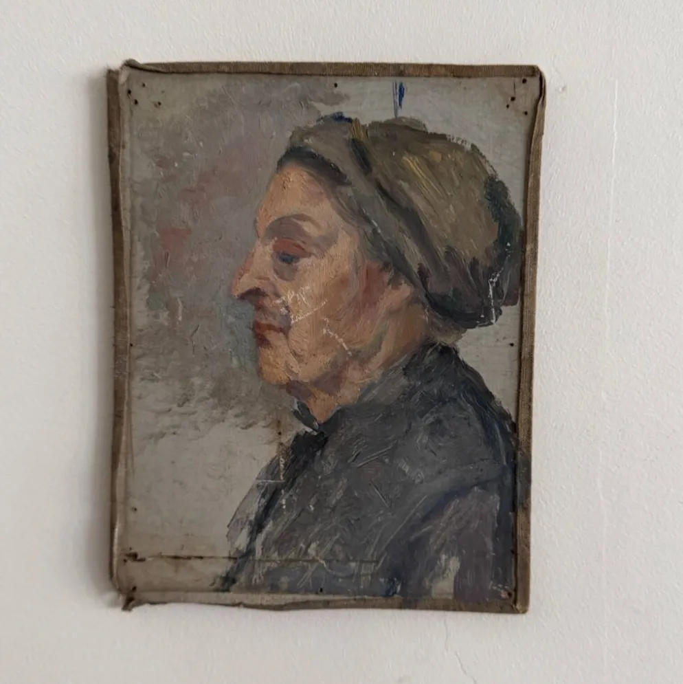 Huile sur toile contrecollée sur carton portrait de femme début XXe