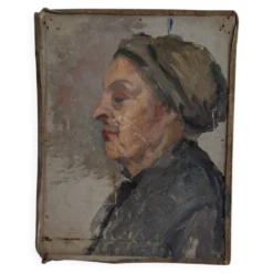 Huile sur toile contrecollée sur carton portrait de femme début XXe