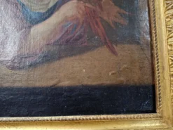 Huile sur toile du début du XVIIIᵉ siècle – Jeune femme au perroquet
