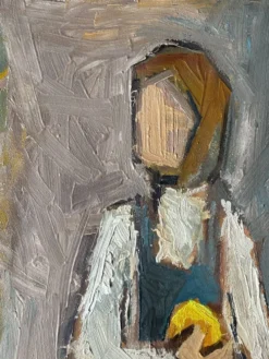 Huile sur toile « Jeune fille au fruit » XXeme, signé