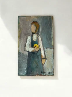 Huile sur toile « Jeune fille au fruit » XXeme, signé
