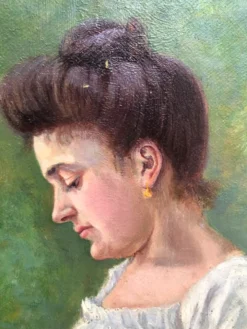 Huile sur toile 19éme la liseuse au jardin
