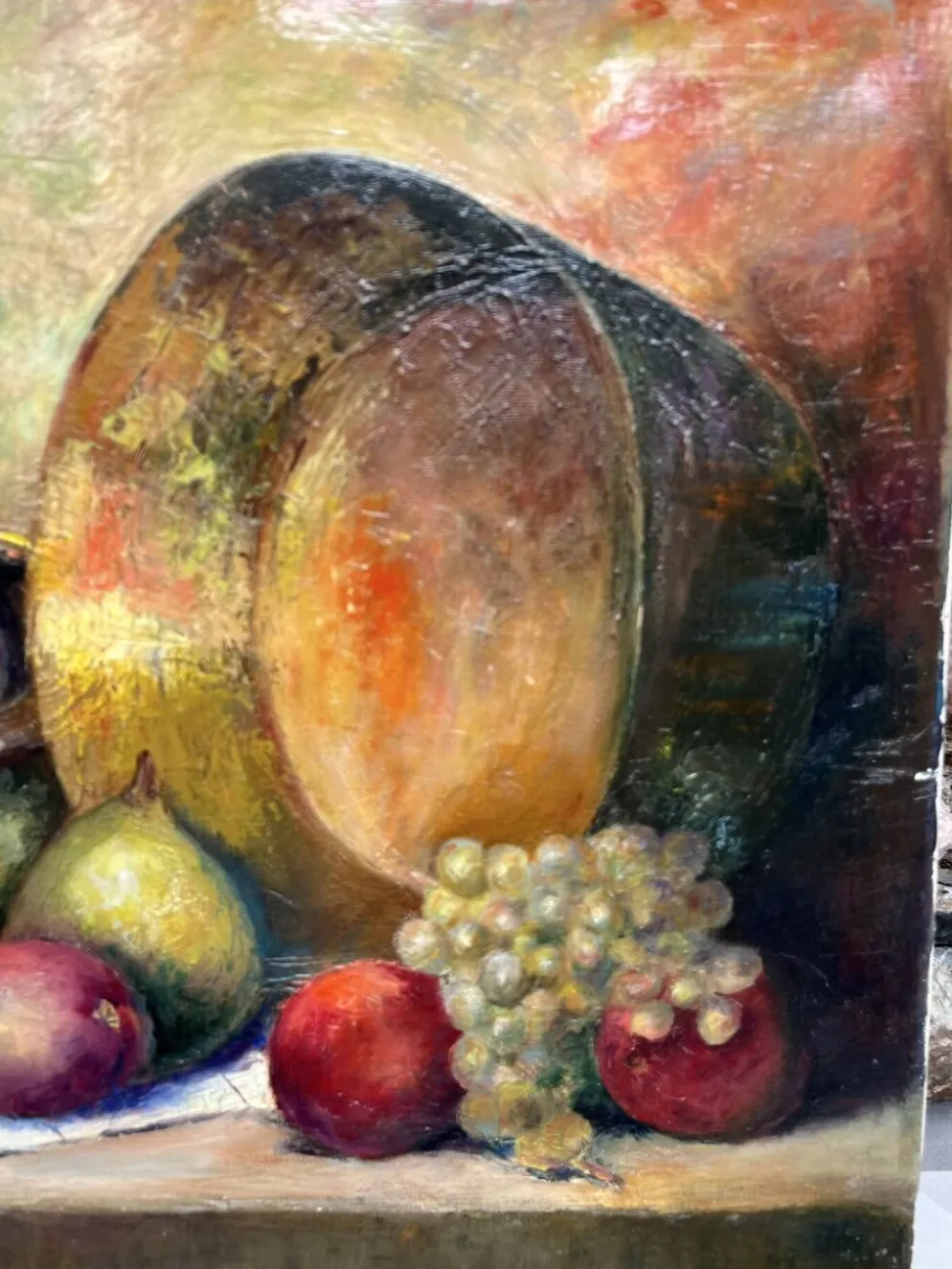 Huile sur toile nature morte « Fruits automne » 55x46cm
