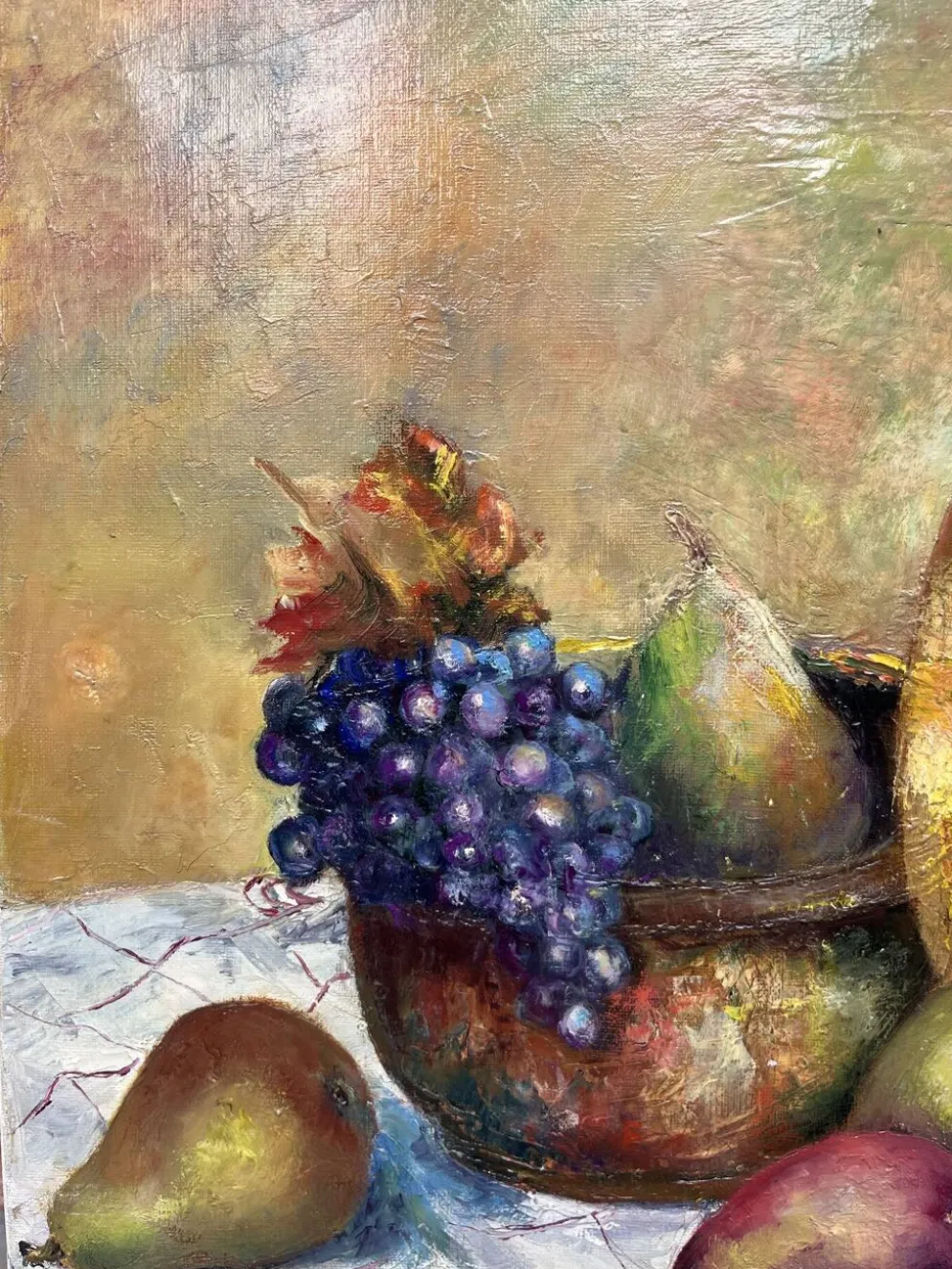 Huile sur toile nature morte « Fruits automne » 55x46cm