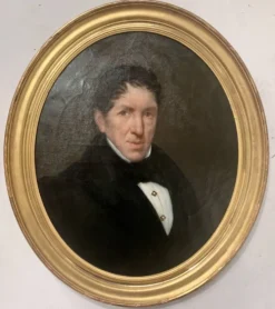 Huile sur toile Paire de portrait en cadre ovale doré XIX siècle